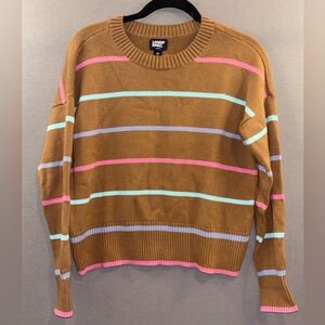 Lands' End Brown Sweater with Pink and Blue Stripes xs cozy classic girly knit